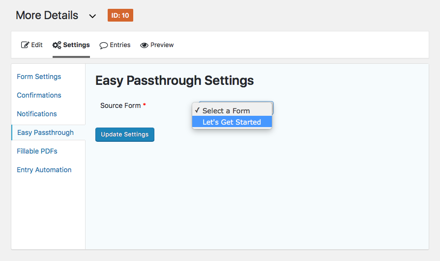 Select Source Form with Easy Passthrough