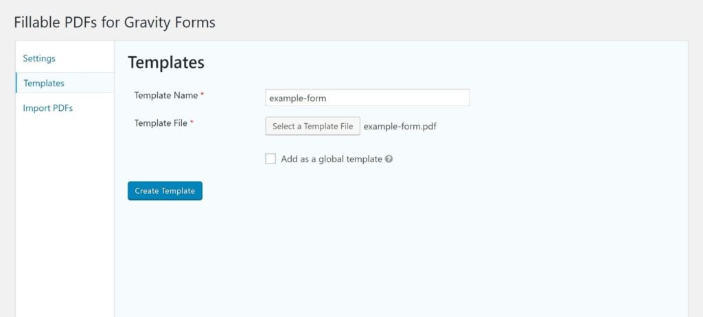 Upload fillable PDF file to add template