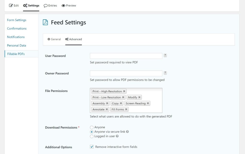 PDF form access restrictions