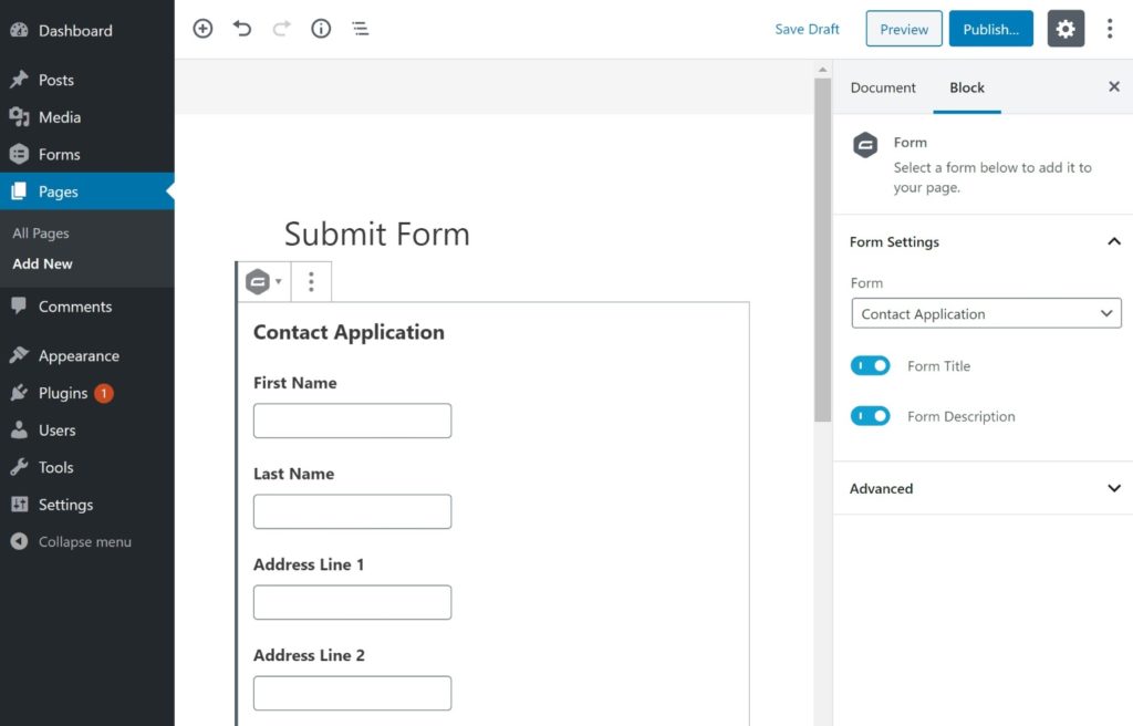Add form to page