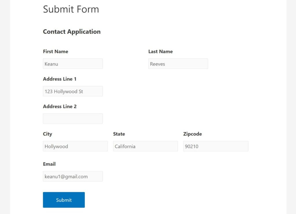 Front-end web form example