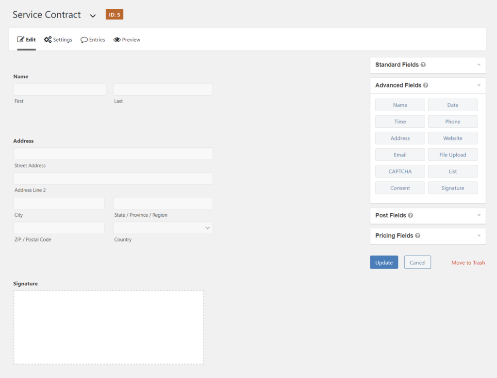 Create form with Gravity Forms signature field