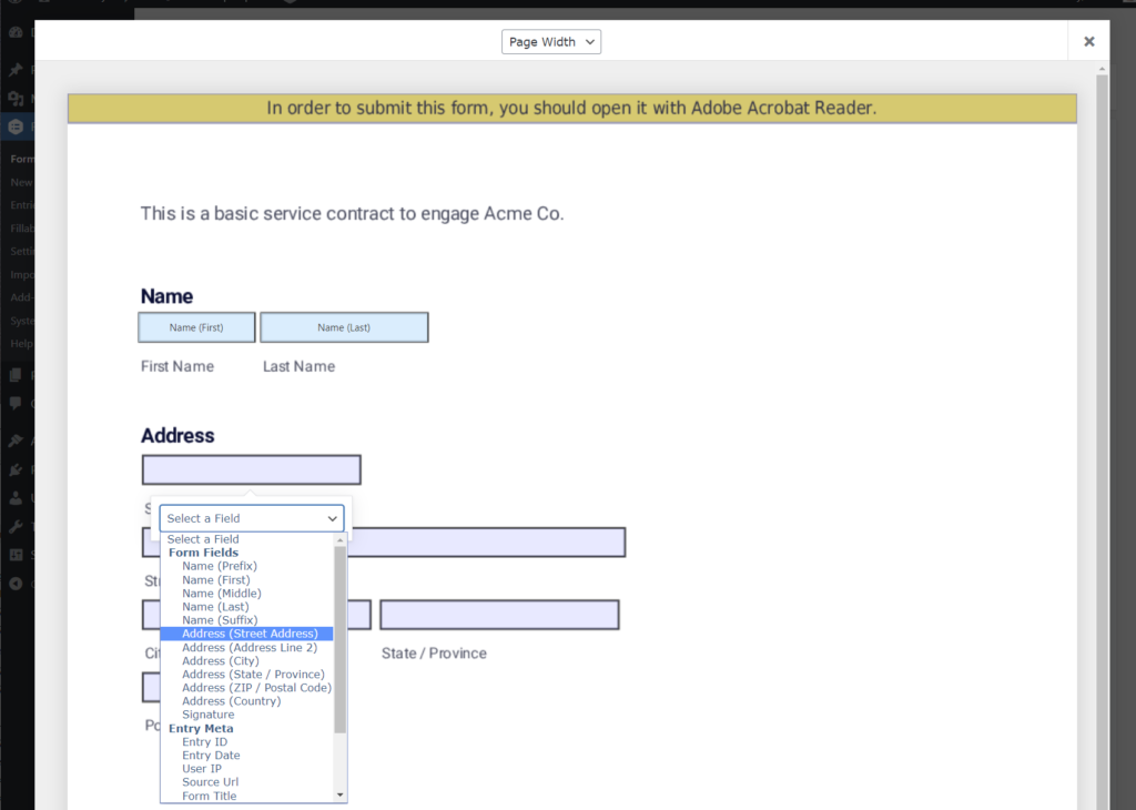 Map fields to PDF