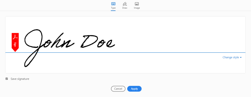 Signature using Adobe Acrobat Reader